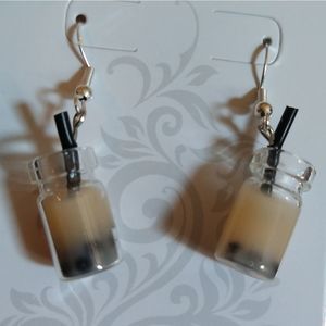 Brown Sugar Milk Boba Tea Bubble Tea Hypoallergenic Silver Fishhook Earrings